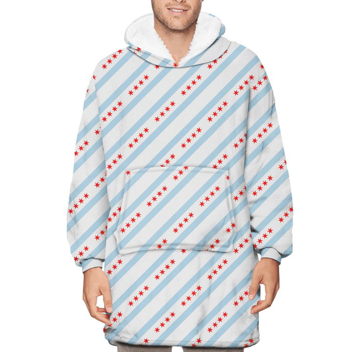 Chicago Flag In Traditional Concept With Pastel Blue And Stars Stripes Unisex Sherpa Fleece Hoodie Blanket