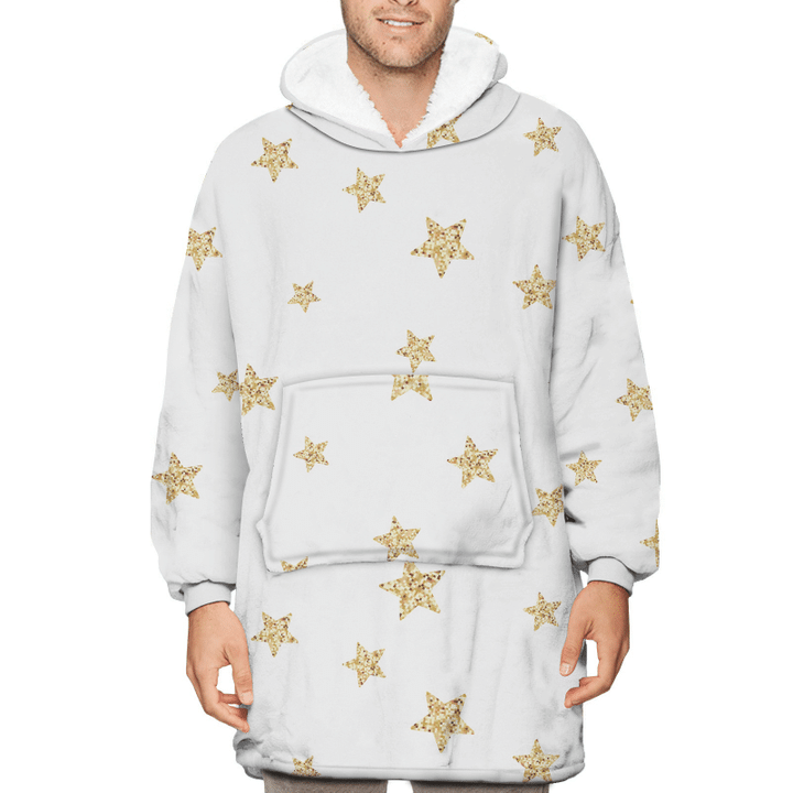 Luxurious Gold Glitter Textured Stars On White Background Unisex Sherpa Fleece Hoodie Blanket