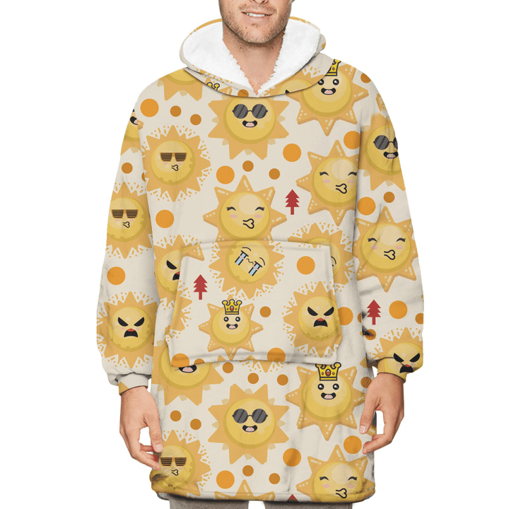 Family Sun In Different Emotions With Pine Tree Unisex Sherpa Fleece Hoodie Blanket