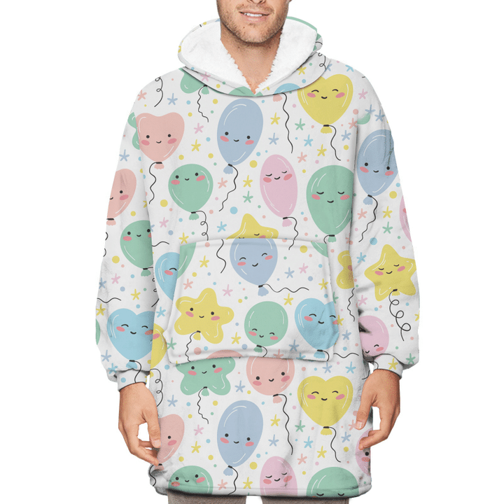 Holiday Or Birthday Pattern With Doodle Cute Balloons And Stars Unisex Sherpa Fleece Hoodie Blanket