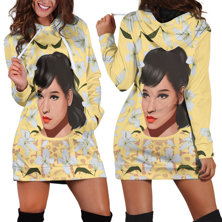 Beautiful Girl With Flower Patterns In Yellow Hoodie Dress 3D
