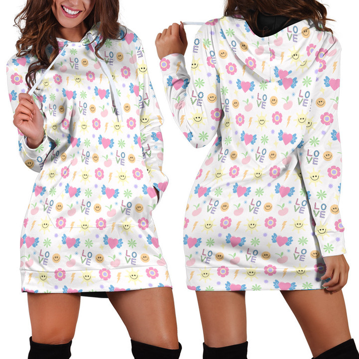 Suns And Love Y2K Pattern In White Hoodie Dress 3D