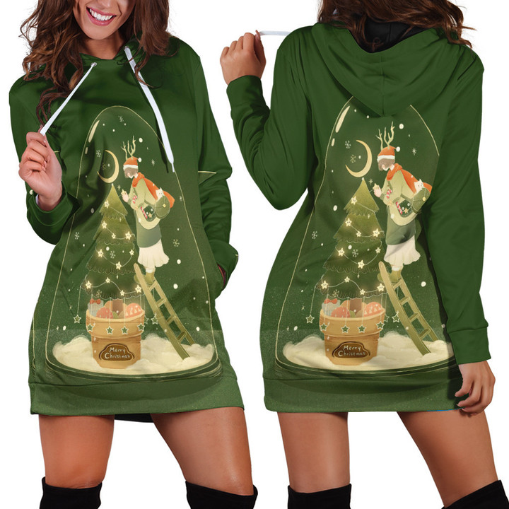 Decor Christmas Pine Tree Green Printed Hoodie Dress 3D