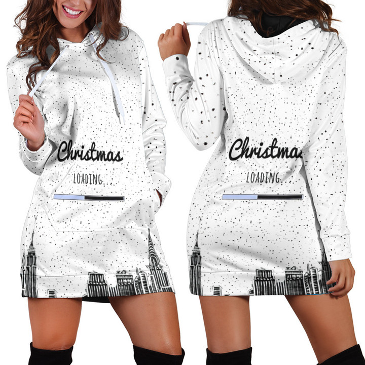 Christmas Loading City White Printed Hoodie Dress 3D