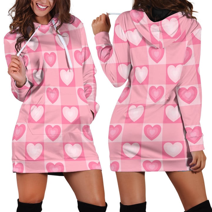 Hearts Pattern In Pink Color Hoodie Dress 3D
