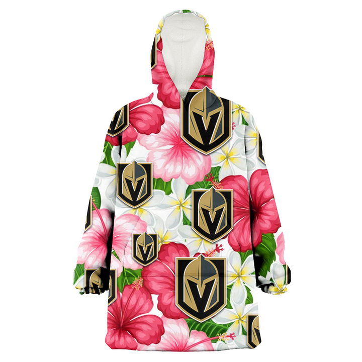 Vegas Golden Knights White Porcelain Flower Pink Hibiscus White Background 3D Printed Snug Hoodie