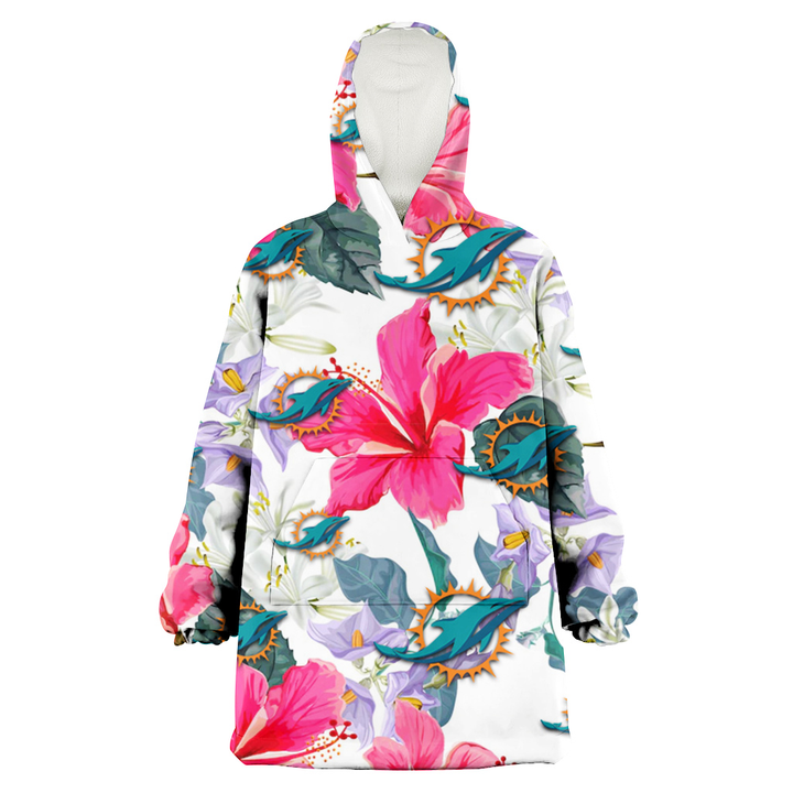 Miami Dolphins Pink Hibiscus White Orchid White Background 3D Printed Snug Hoodie