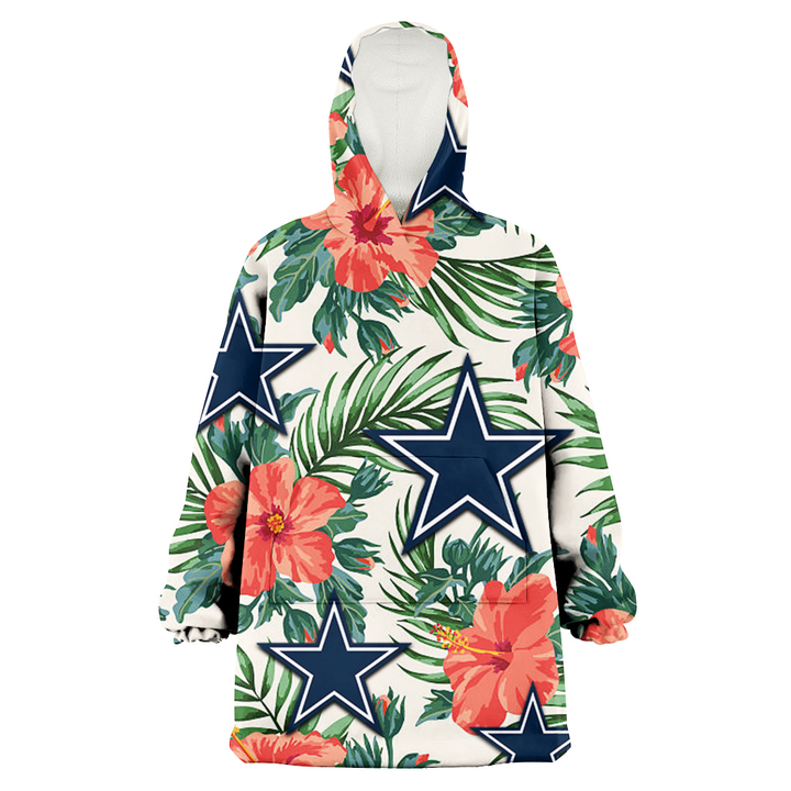 Dallas Cowboys Coral Hibiscus Green Leaf Beige Background 3D Printed Snug Hoodie