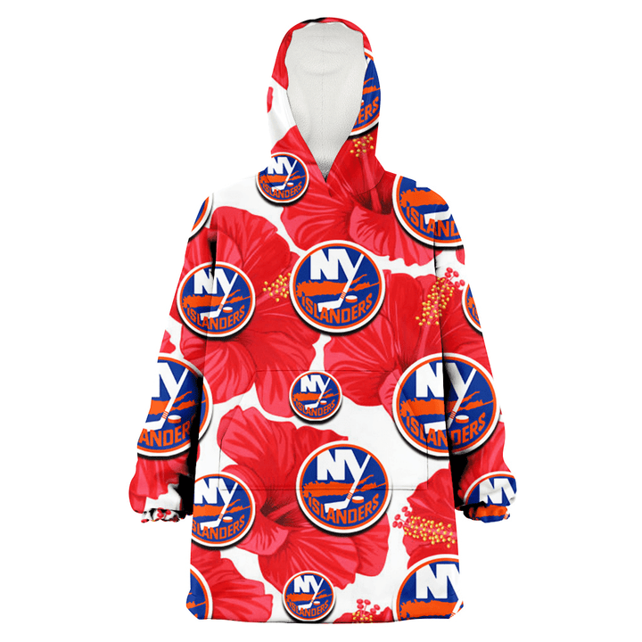 New York Islanders Big Red Hibiscus White Background 3D Printed Snug Hoodie