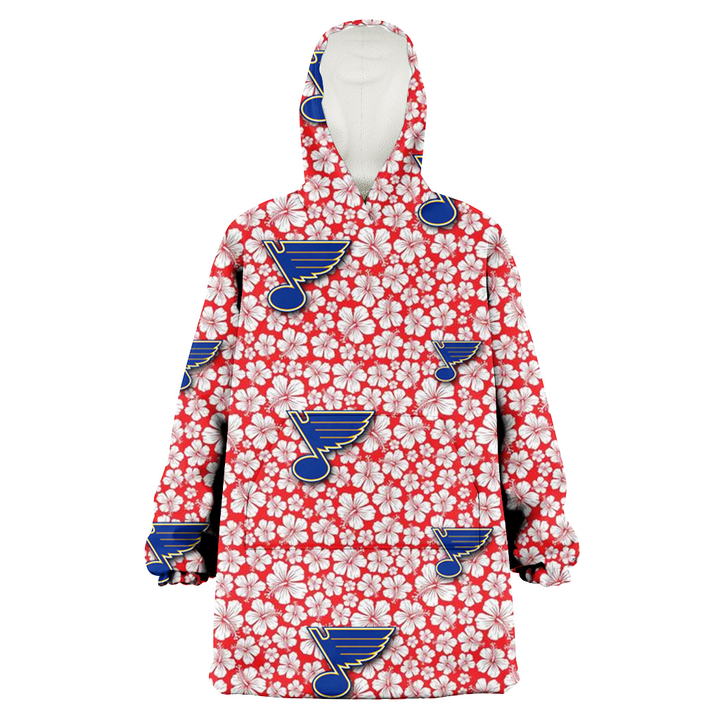 St. Louis Blues Tiny White Hibiscus Pattern Red Background 3D Printed Snug Hoodie