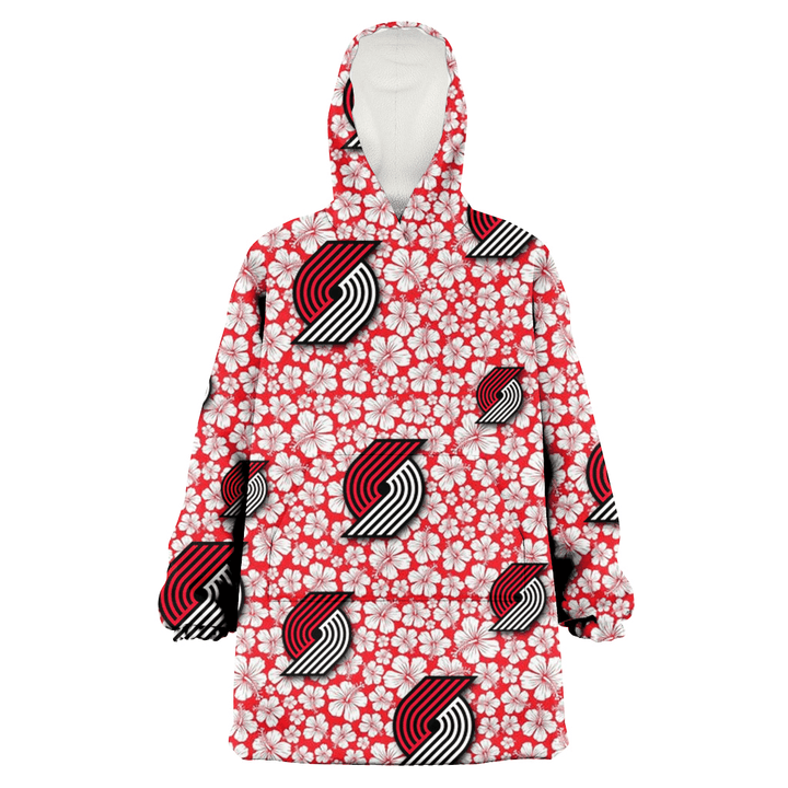 Portland Trail Blazers Tiny White Hibiscus Pattern Red Background 3D Printed Snug Hoodie