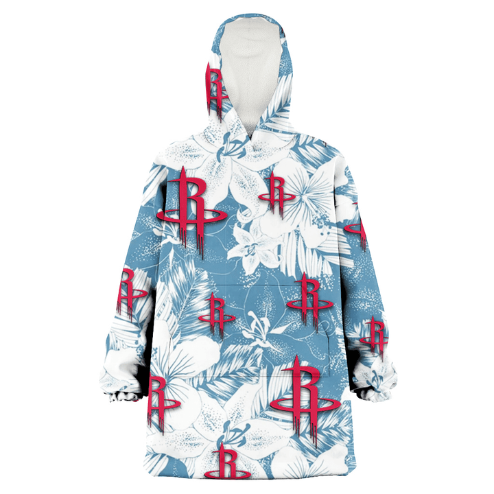 Houston Rockets White Hibiscus Orchid Light Blue Background 3D Printed Snug Hoodie