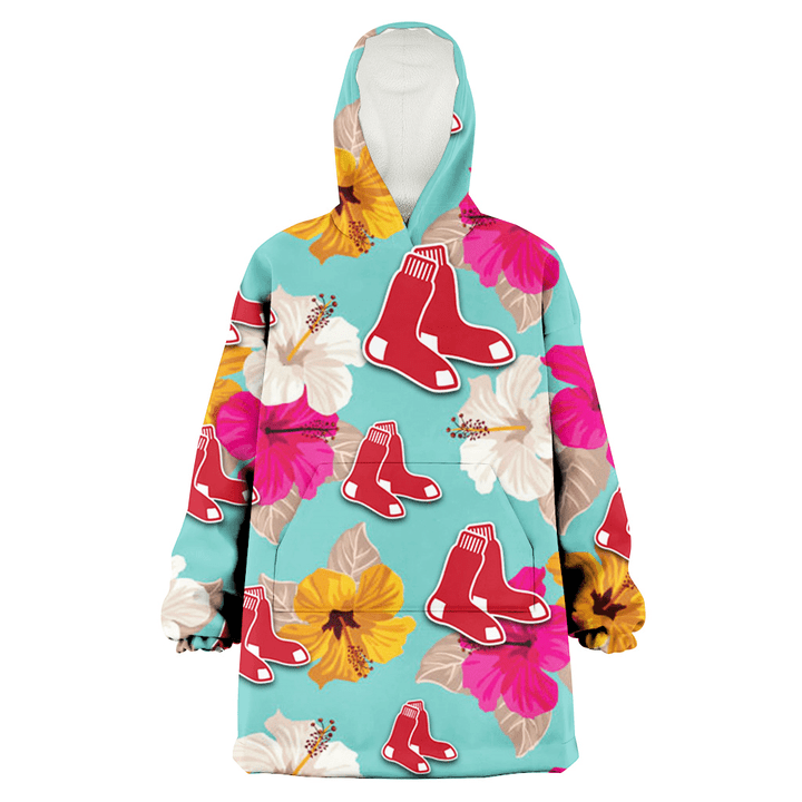 Boston Red Sox Pink Yellow White Hibiscus Turquoise Background 3D Printed Snug Hoodie