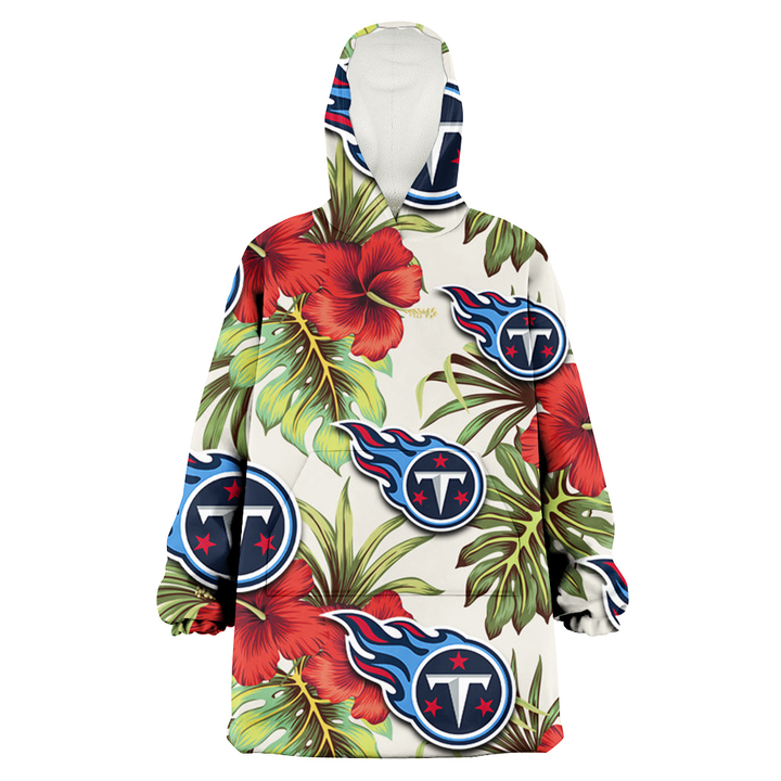 Tennessee Titans Red Hibiscus Green Tropical Leaf Cream Background 3D Printed Snug Hoodie