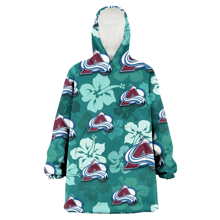 Colorado Avalanche Light Sea Green Hibiscus Green Background 3D Printed Snug Hoodie