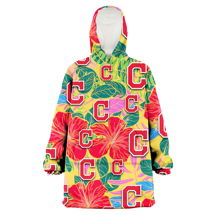 Cleveland Indians Red Hibiscus Green Blue Leaf Yellow Background 3D Printed Snug Hoodie