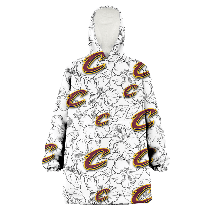 Cleveland Cavaliers White Sketch Hibiscus Pattern White Background 3D Printed Snug Hoodie