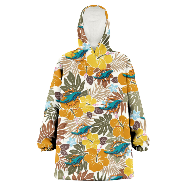 Miami Dolphins Brown Yellow Hibiscus White Background 3D Printed Snug Hoodie