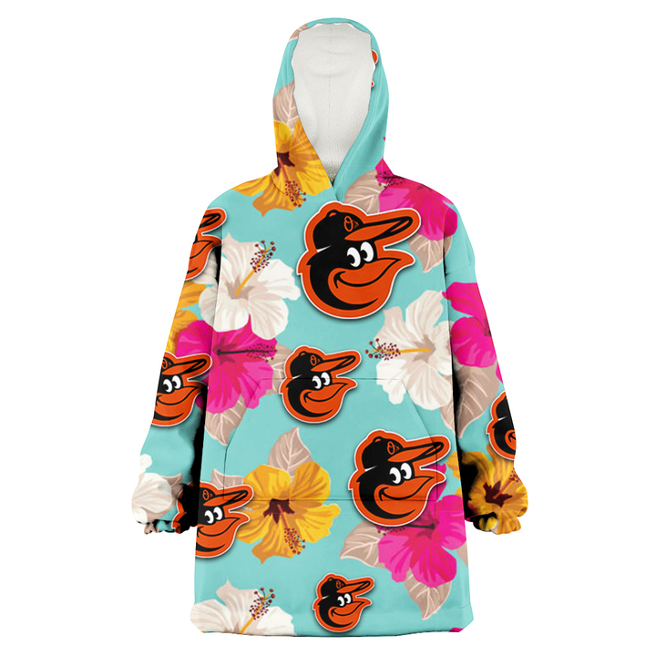 Baltimore Orioles Pink Yellow White Hibiscus Turquoise Background 3D Printed Snug Hoodie