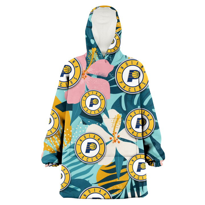 Indiana Pacers Pastel Color Hibiscus Tropical Leaves Light Green Background 3D Printed Snug Hoodie