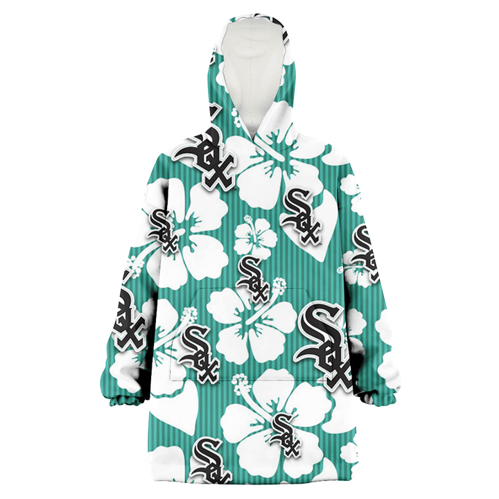 Chicago White Sox White Hibiscus Turquoise Stripe Background 3D Printed Snug Hoodie