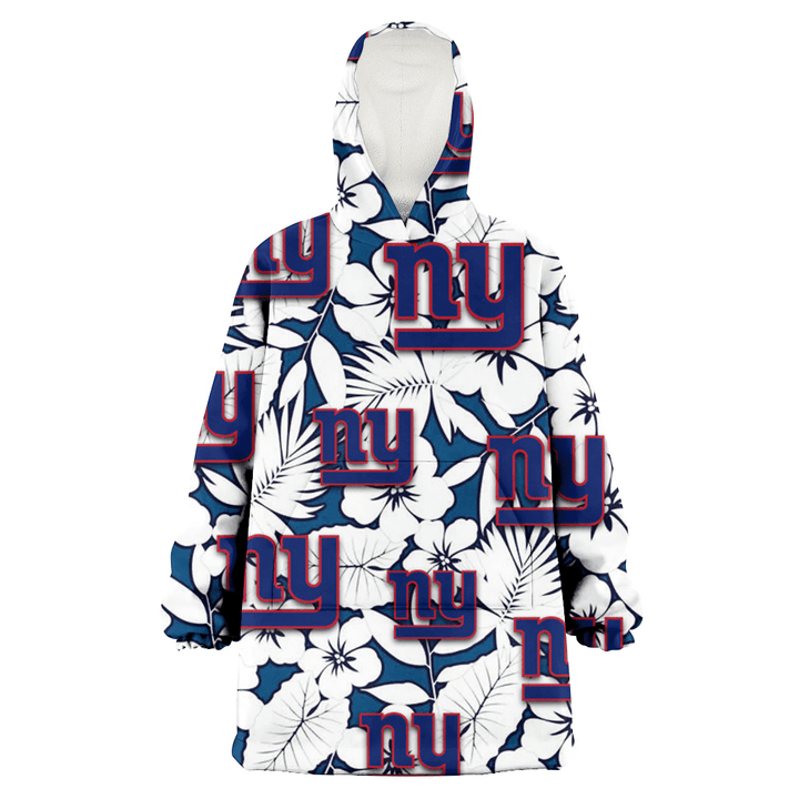 New York Giants White Hibiscus And Leaves Blue Background 3D Printed Snug Hoodie