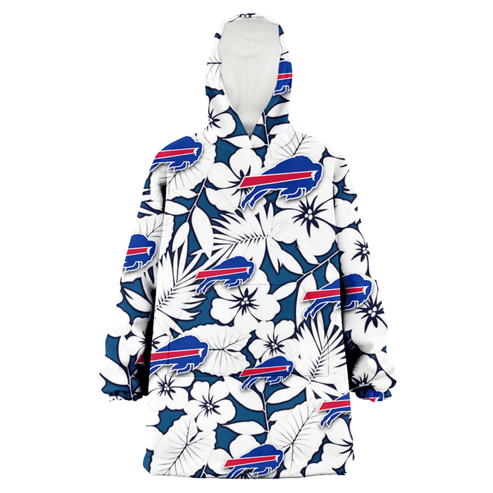 Buffalo Bills White Hibiscus And Leaves Blue Background 3D Printed Snug Hoodie