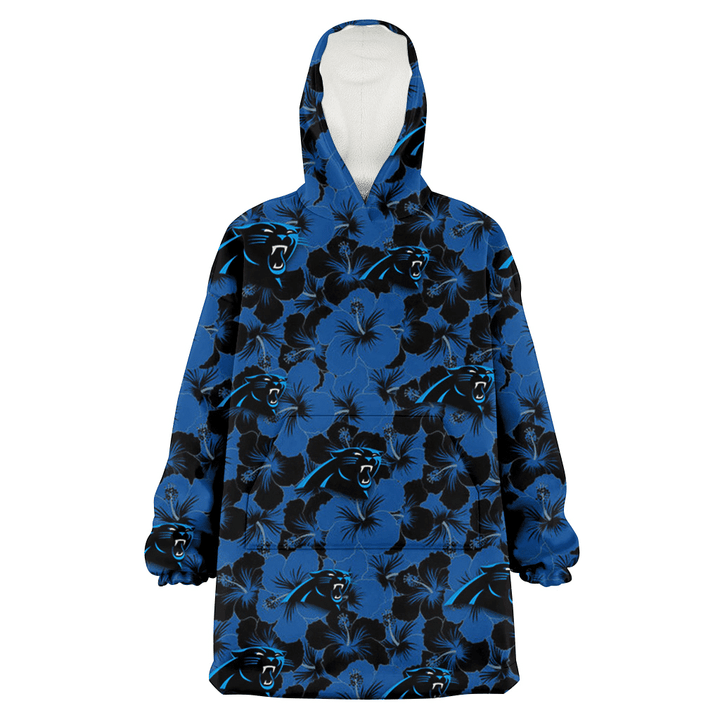 Carolina Panthers Black Dark Blue Hibiscus Black Background 3D Printed Snug Hoodie