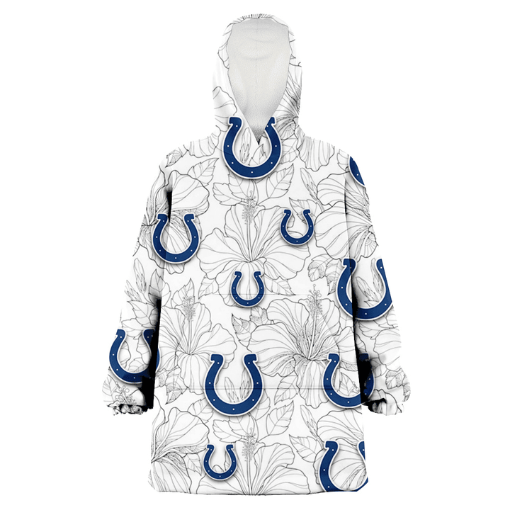 Indianapolis Colts Sketch Hibiscus White Background 3D Printed Snug Hoodie