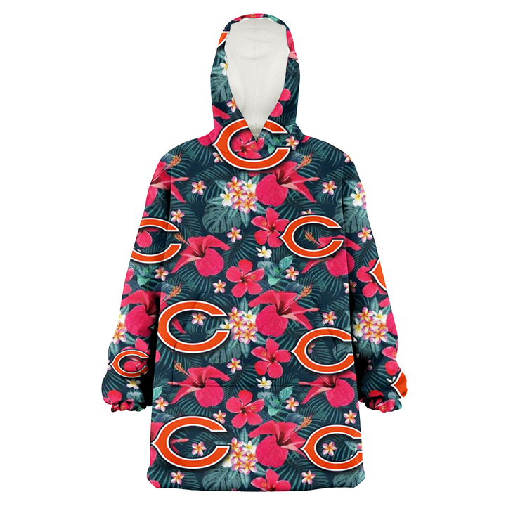 Chicago Bears Tiny Red Hibiscus White Porcelain Flower Black Background 3D Printed Snug Hoodie