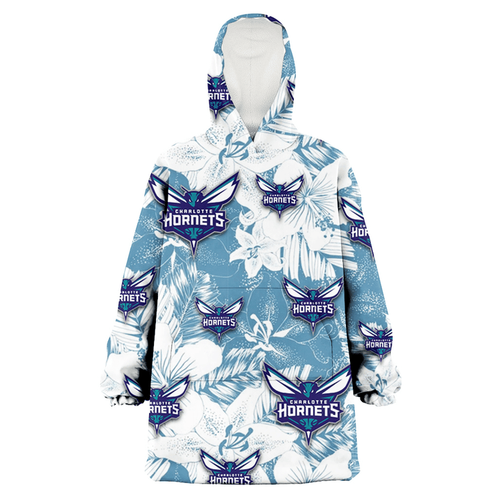 Charlotte Hornets White Hibiscus Orchid Light Blue Background 3D Printed Snug Hoodie