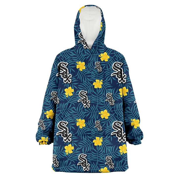 Chicago White Sox Yellow Hibiscus Cadet Blue Leaf Navy Background 3D Printed Snug Hoodie