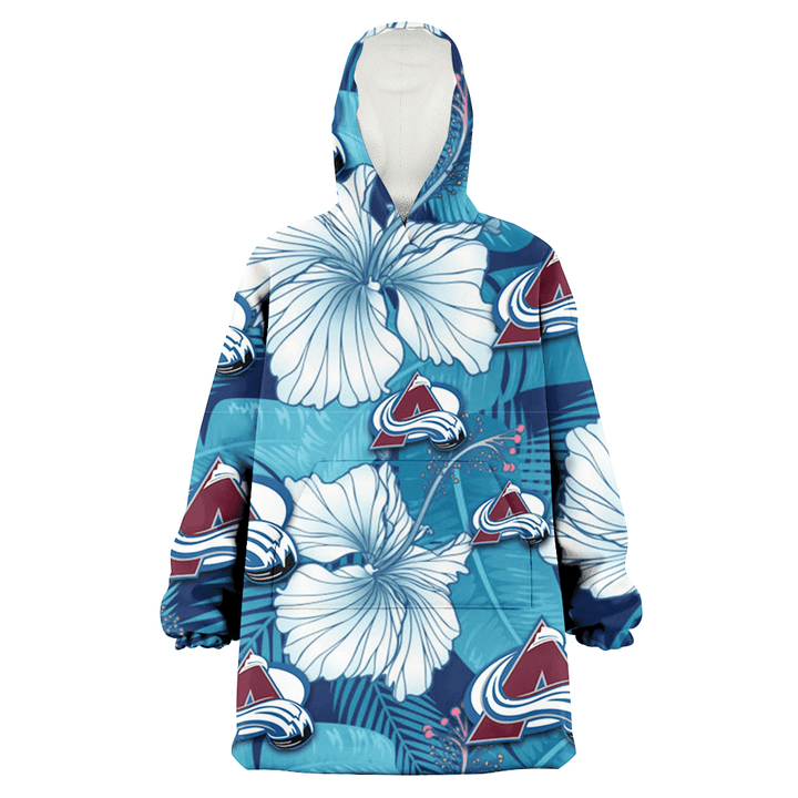 Colorado Avalanche White Hibiscus Turquoise Banana Leaf Navy Background 3D Printed Snug Hoodie