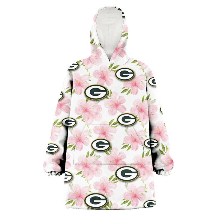 Green Bay Packers Light Pink Hibiscus White Background 3D Printed Snug Hoodie