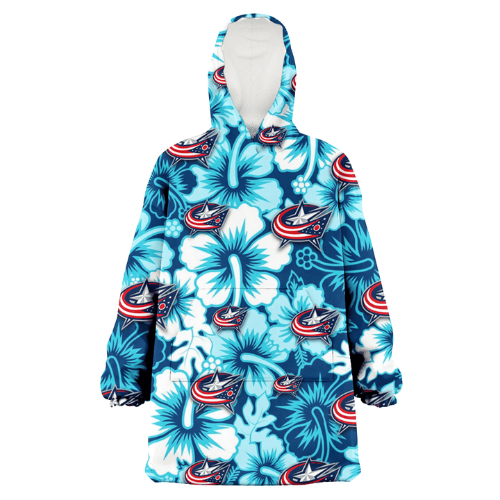 Columbus Blue Jackets White Blue Hibiscus Blue Background 3D Printed Snug Hoodie