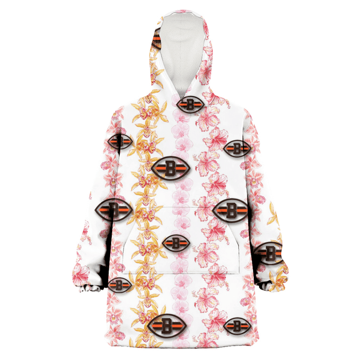 Cleveland Browns Pink Hibiscus Yellow Pink Orchid White Background 3D Printed Snug Hoodie
