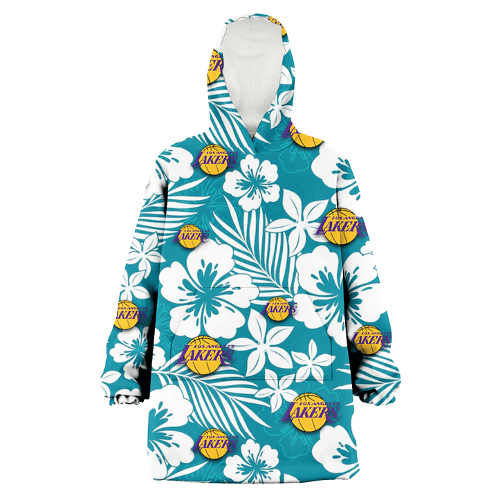 Los Angeles Lakers White Hibiscus White Porcelain Flower Light Green Background 3D Printed Snug Hoodie