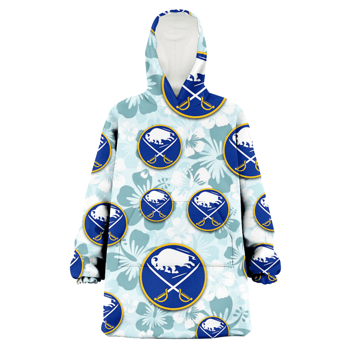 Buffalo Sabres Pale Turquoise Hibiscus Light Cyan Background 3D Printed Snug Hoodie