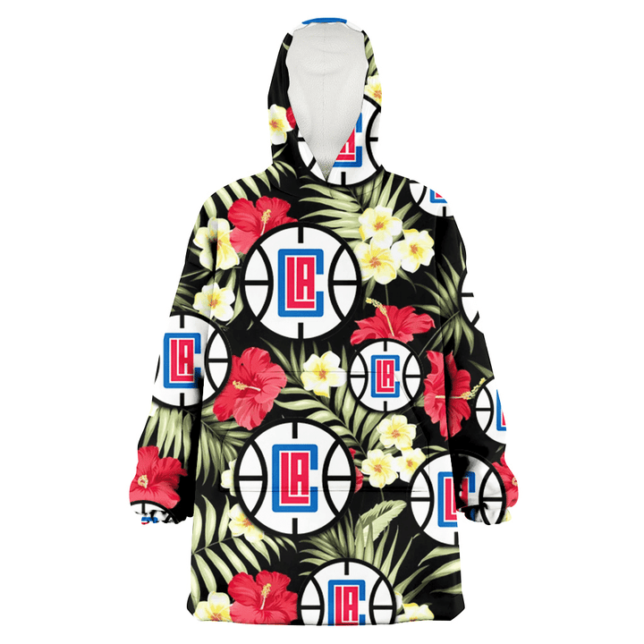 Los Angeles Clippers Red Hibiscus Yellow Porcelain Flower Black Background 3D Printed Snug Hoodie