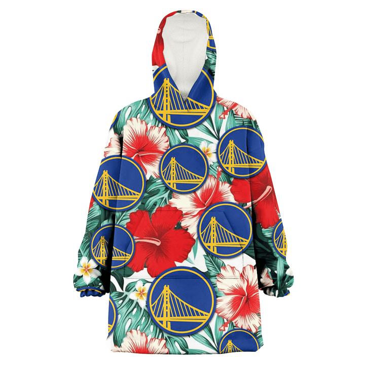 Golden State Warriors Red Coral Hibiscus White Porcelain Flower Banana Leaf 3D Printed Snug Hoodie