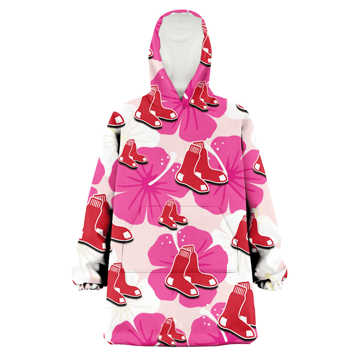 Boston Red Sox Pink White Hibiscus Misty Rose Background 3D Printed Snug Hoodie