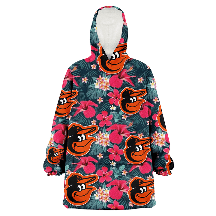 Baltimore Orioles Tiny Red Hibiscus White Porcelain Flower Black Background 3D Printed Snug Hoodie