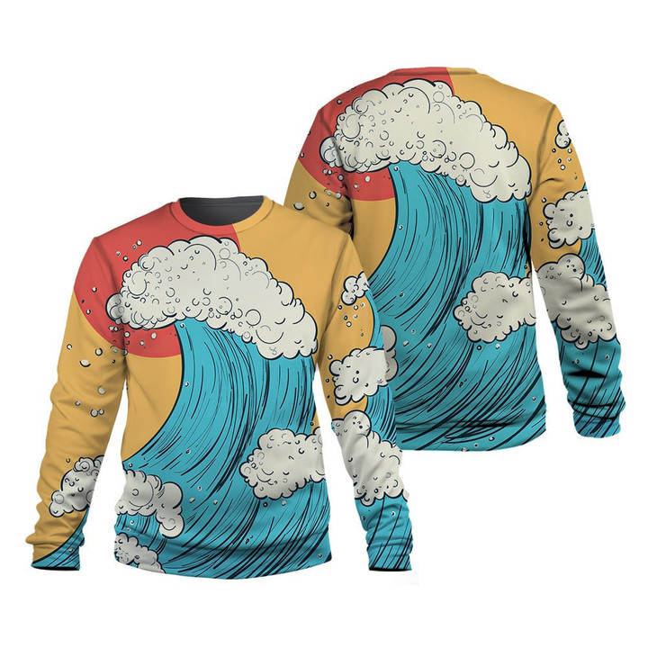 Waves Pattern In Yellow Blue And Red Sweatshirt