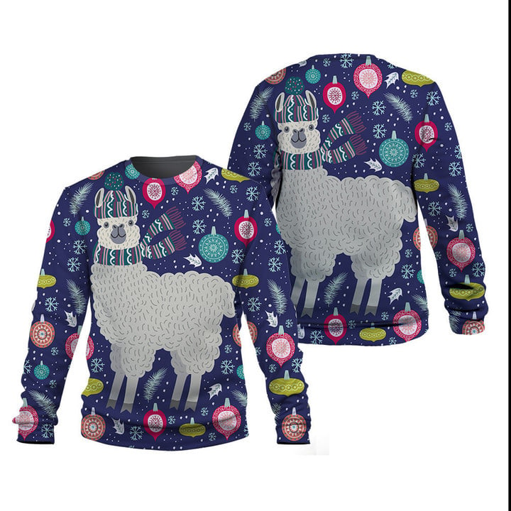Llamas And Christmas Pattern In Navy Blue Sweatshirt