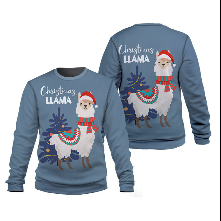 Llama And Christmas Tree Pattern In Gray Sweatshirt