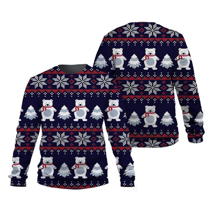 Pine Tree And Bear Snowflower Christmas Pattern Dark Blue 3D Sweatshirt