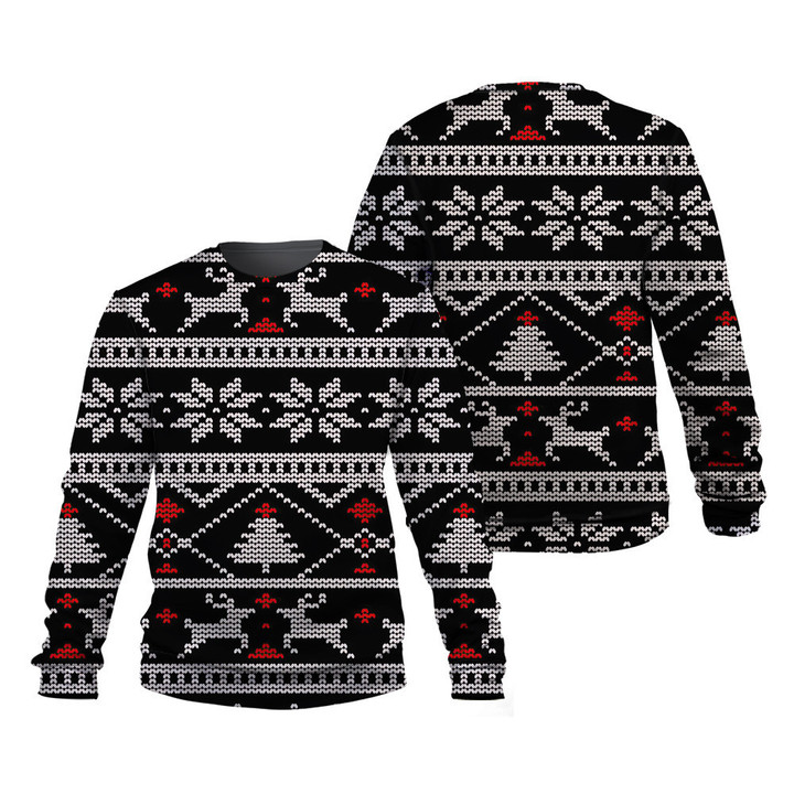 Pine Tree And Deer Snowflower Christmas Pattern Black 3D Sweatshirt