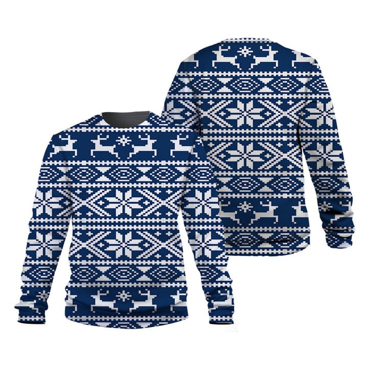 Deer Snowflower Christmas White Pattern Blue 3D Sweatshirt