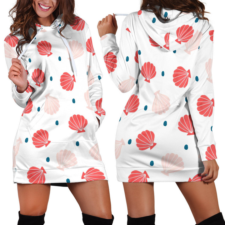 Seamless Shell Patterns In White Hoodie Dress 3D