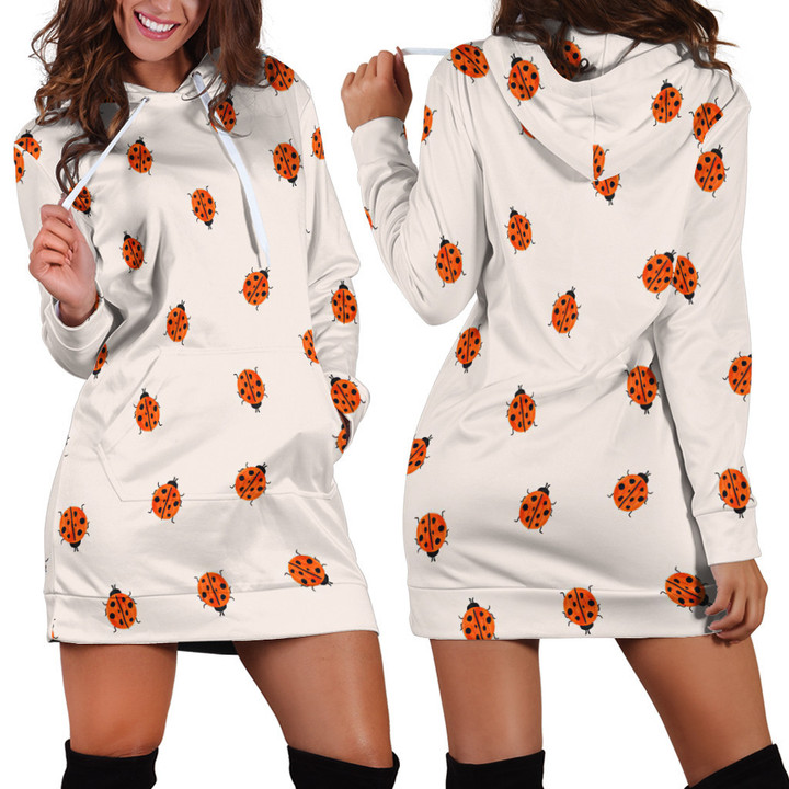 Seamless Ladybird Patterns In Creamy White Hoodie Dress 3D